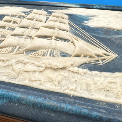 Vintage Nautical Jewelry Trinket Box – Incolay Stone Sailing Ship Design