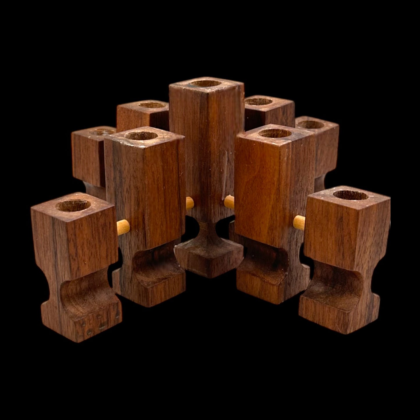 Walnut Square Geometric Candle Holders Set – Mid Century Modern MCM