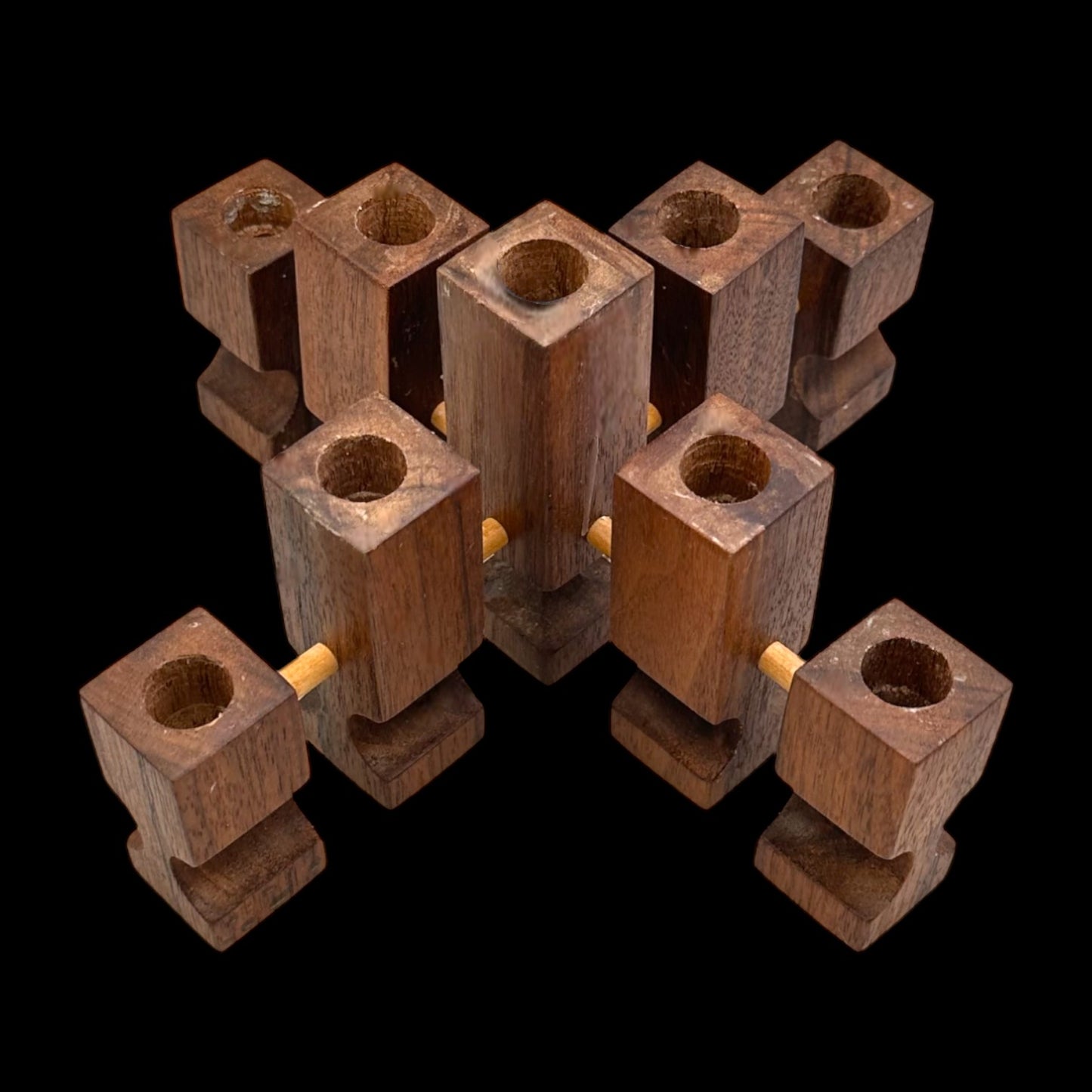 Walnut Square Geometric Candle Holders Set – Mid Century Modern MCM