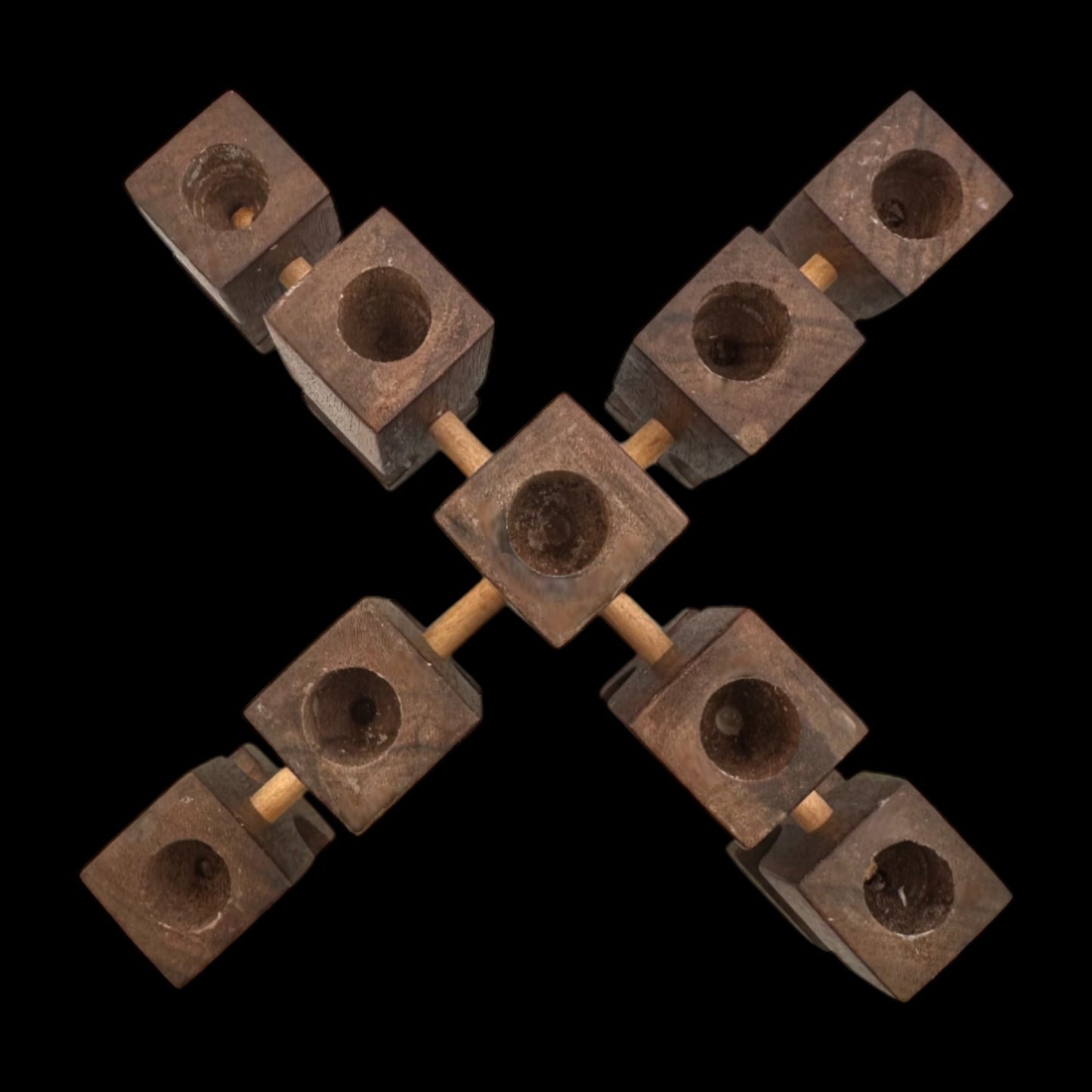 Walnut Square Geometric Candle Holders Set – Mid Century Modern MCM