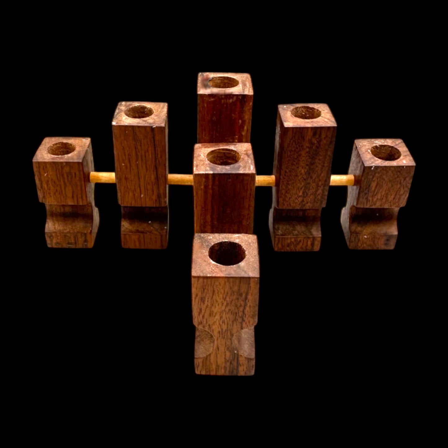 Walnut Square Geometric Candle Holders Set – Mid Century Modern MCM
