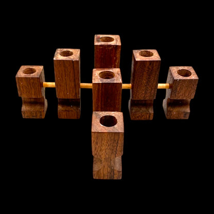 Walnut Square Geometric Candle Holders Set – Mid Century Modern MCM