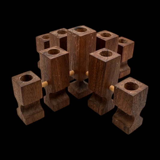 Walnut Square Geometric Candle Holders Set – Mid Century Modern MCM