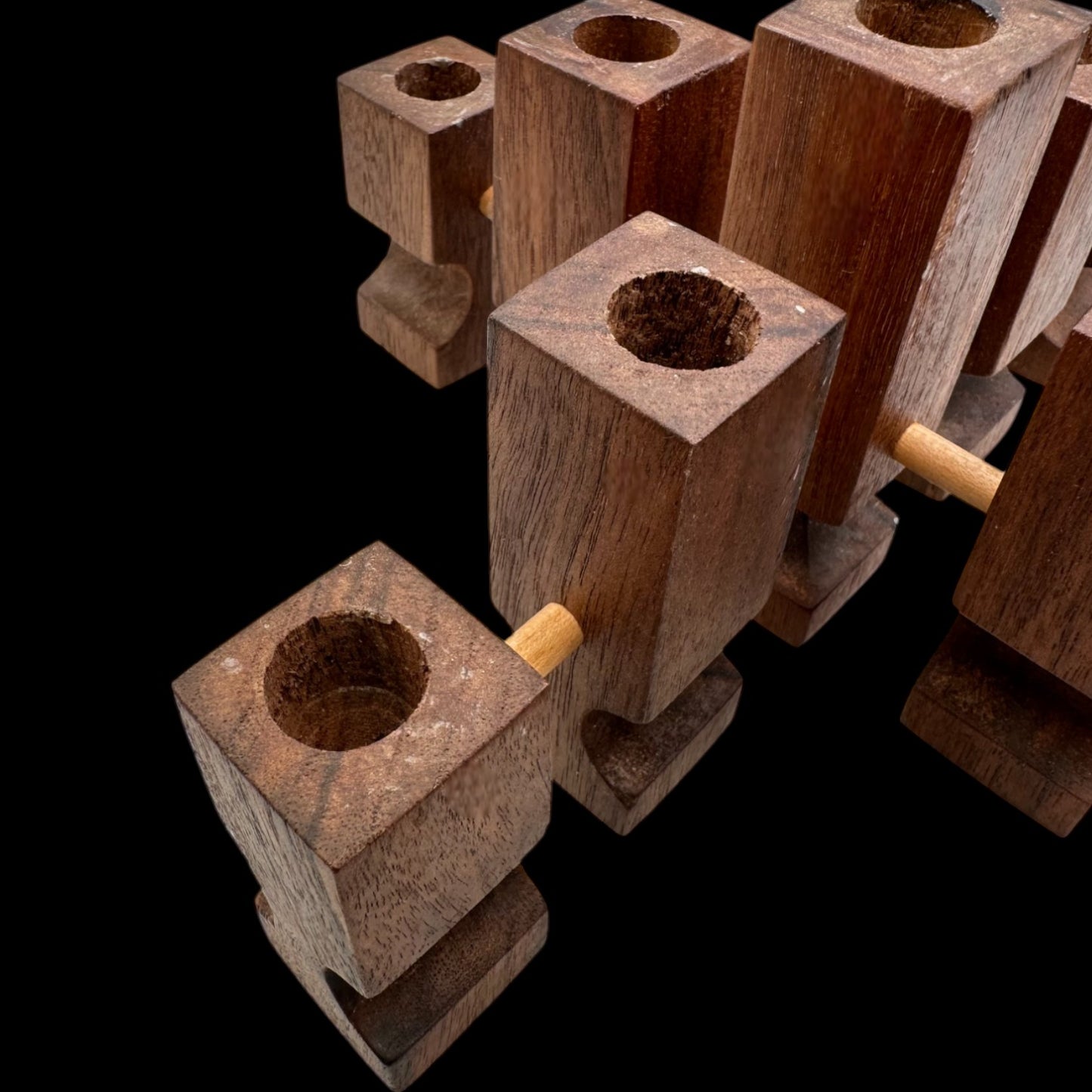 Walnut Square Geometric Candle Holders Set – Mid Century Modern MCM