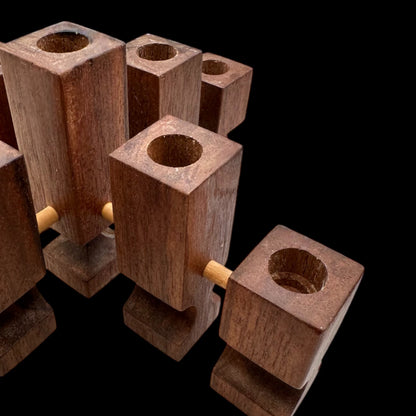 Walnut Square Geometric Candle Holders Set – Mid Century Modern MCM