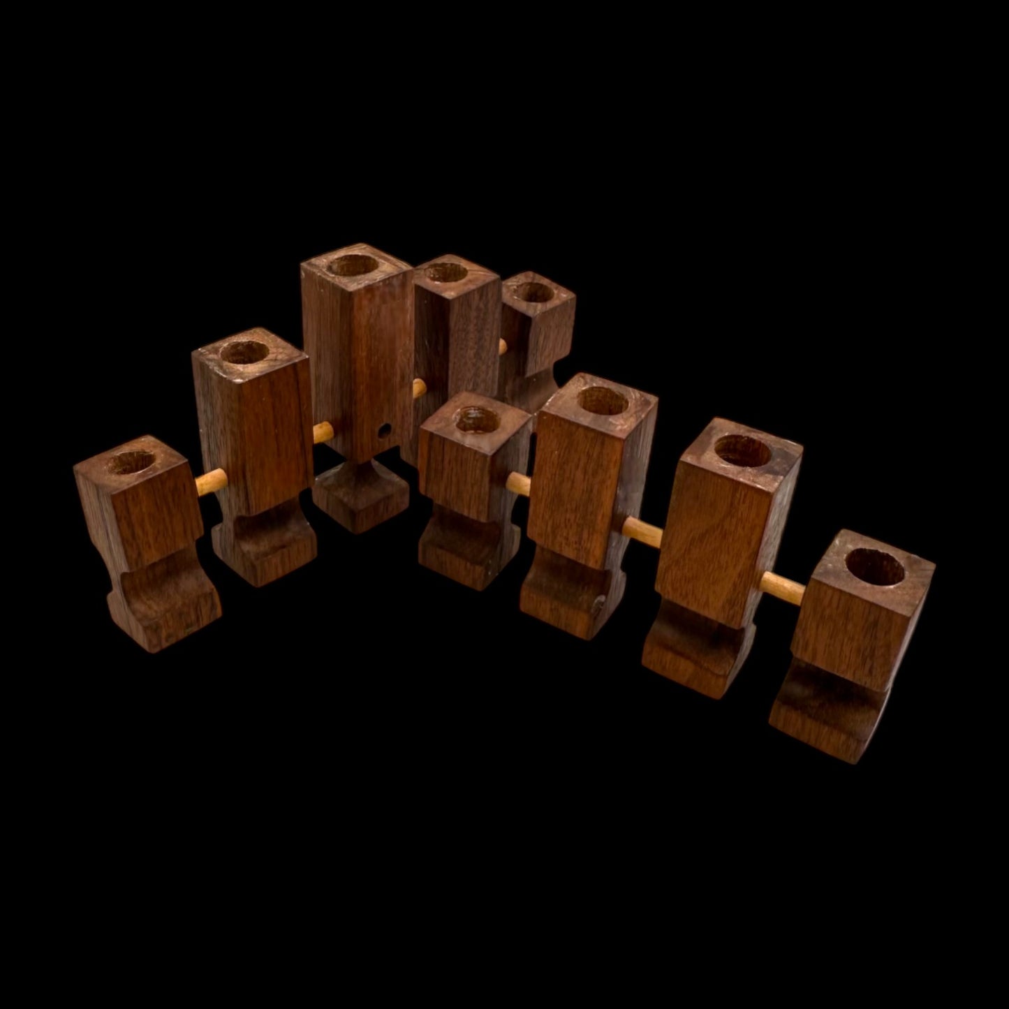 Walnut Square Geometric Candle Holders Set – Mid Century Modern MCM