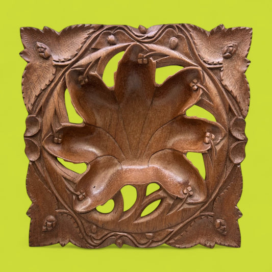 Vintage Indian Hand-Carved Hardwood Tray / Trivet – 1940s