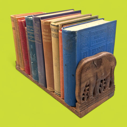 Vintage Wooden Book Stand Book Ends – Adjustable Kashmir / Indian Hand Carved
