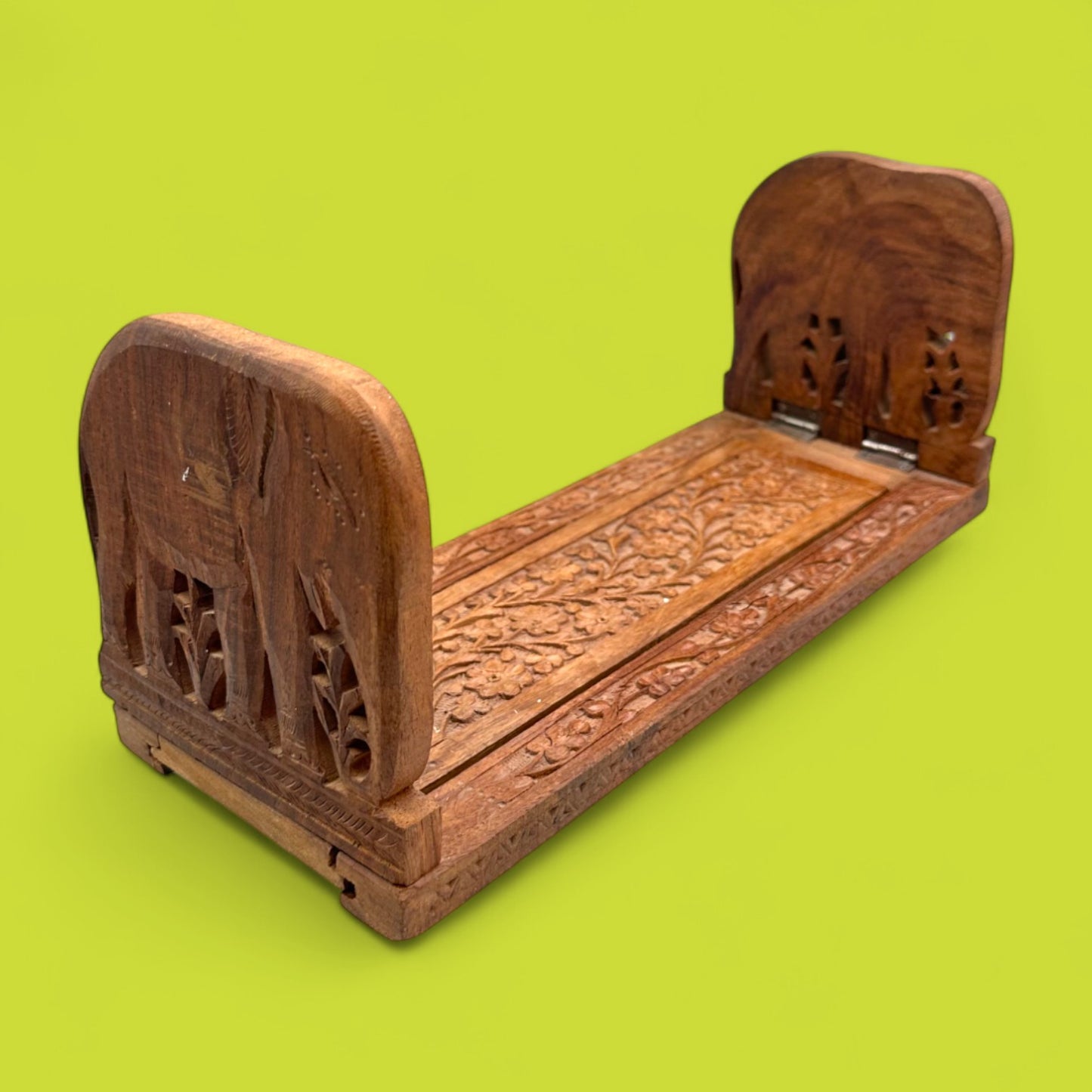 Vintage Wooden Book Stand Book Ends – Adjustable Kashmir / Indian Hand Carved