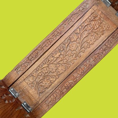 Vintage Wooden Book Stand Book Ends – Adjustable Kashmir / Indian Hand Carved