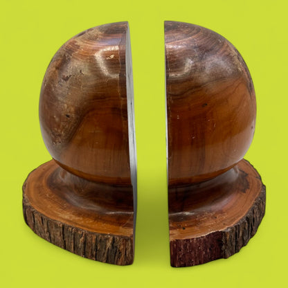 Vintage Australian Mulga Wood Book Ends – Rounded Mid-Century Pair