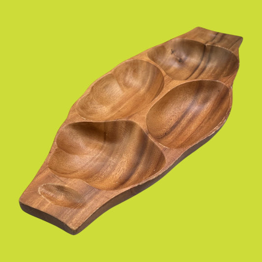 Vintage Monkey Pod Wood Bowl – Multi-Compartment Serving Tray