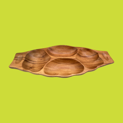Vintage Monkey Pod Wood Bowl – Multi-Compartment Serving Tray