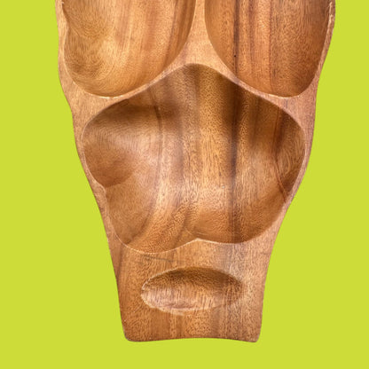 Vintage Monkey Pod Wood Bowl – Multi-Compartment Serving Tray