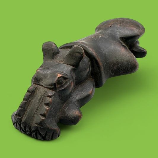 African Hand-Carved Ebony Hippo Figure - Antique