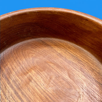 Vintage 1970s Carved Teak Wood Grooved Salad Bowl with Fork & Spoon