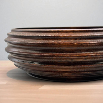Vintage Dark Wood Church Offering Tray – Ribbed Design with Green Felt Base