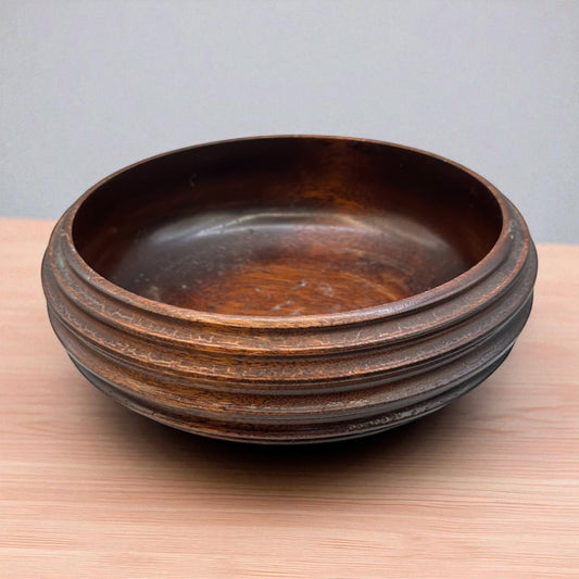 Vintage Dark Wood Church Offering Tray – Ribbed Design with Green Felt Base