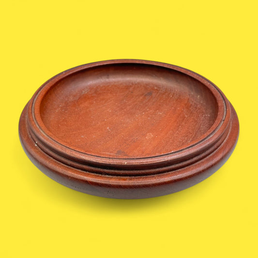 Vintage Dark Wood Church Offering Tray – Mahogany with Red Velvet Base