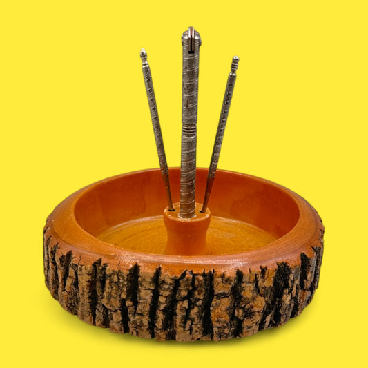 Vintage Live Edge Bark Nut Cracker Bowl Set – Mid-Century Modern Wooden Dish with Tools
