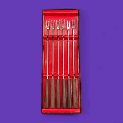 Mid Century Teak Fondue Forks – Vintage  Set of 6 in Box