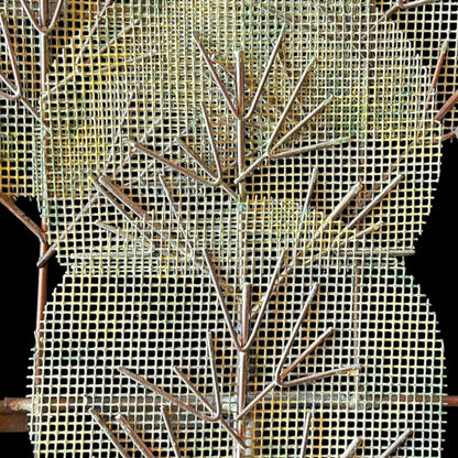 Signed Curtis Jere Brutalist Metal Wall Sculpture – Church Village & Tree Scene