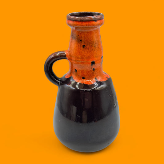 Vintage Orange Brown Ceramic Vase Midcentury Modern Handmade Drip Glaze