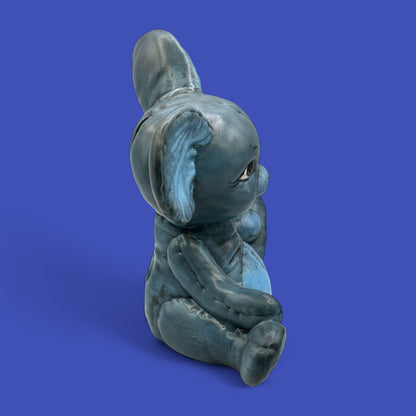 Vintage Ceramic Bunny Kimpell Studio Pottery Figurine Hand Painted Blue Gray