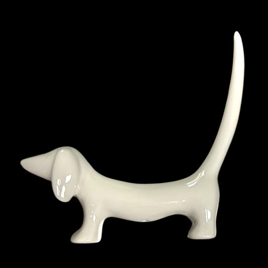 Dachshund Ring Holder – White Ceramic