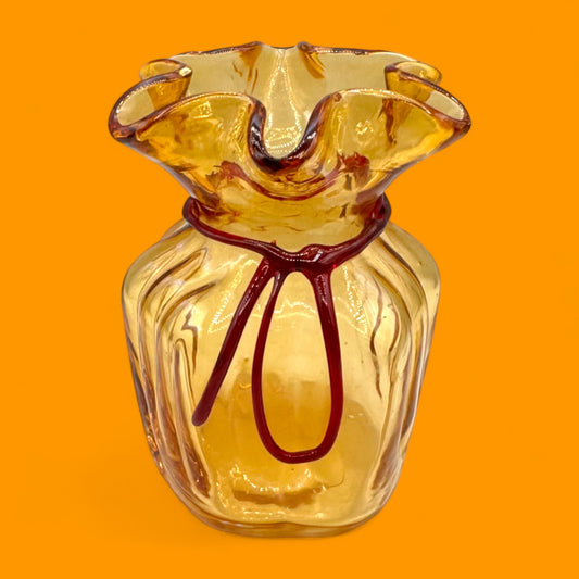 Rare Amber Ribbed Glass Sack Vase – Vintage