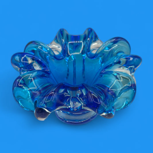 Vintage Blue Art Glass Bowl – Handmade Canadian MCM