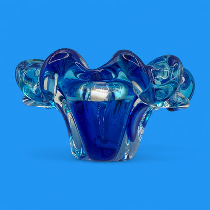 Vintage Blue Art Glass Bowl – Handmade Canadian MCM