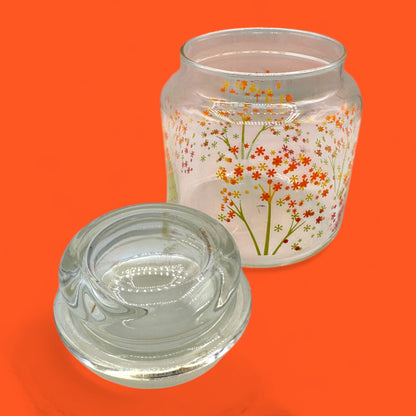 Anchor Hocking Vintage Glass Canister with Lid – Autumn Flowers Design 5.5”