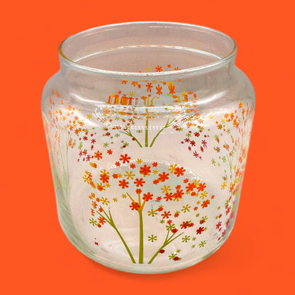 Anchor Hocking Vintage Glass Canister with Lid – Autumn Flowers Design 5.5”
