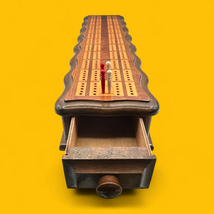 Vintage Wooden Cribbage / Crib Board with Magnetic Drawer
