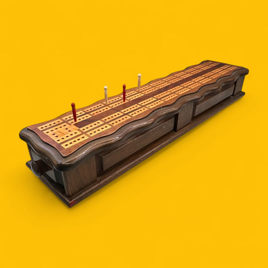 Vintage Wooden Cribbage / Crib Board with Magnetic Drawer