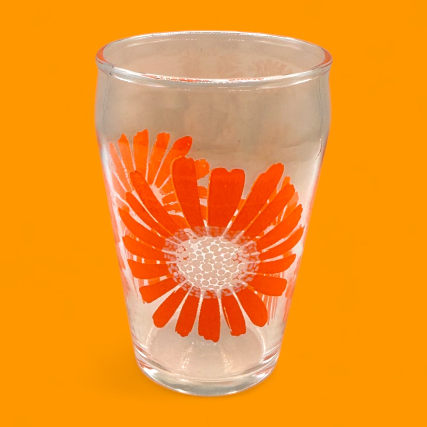 3 Dominion Glass Flower Power Juice Cups – Vintage 60s Orange Floral