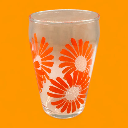 3 Dominion Glass Flower Power Juice Cups – Vintage 60s Orange Floral