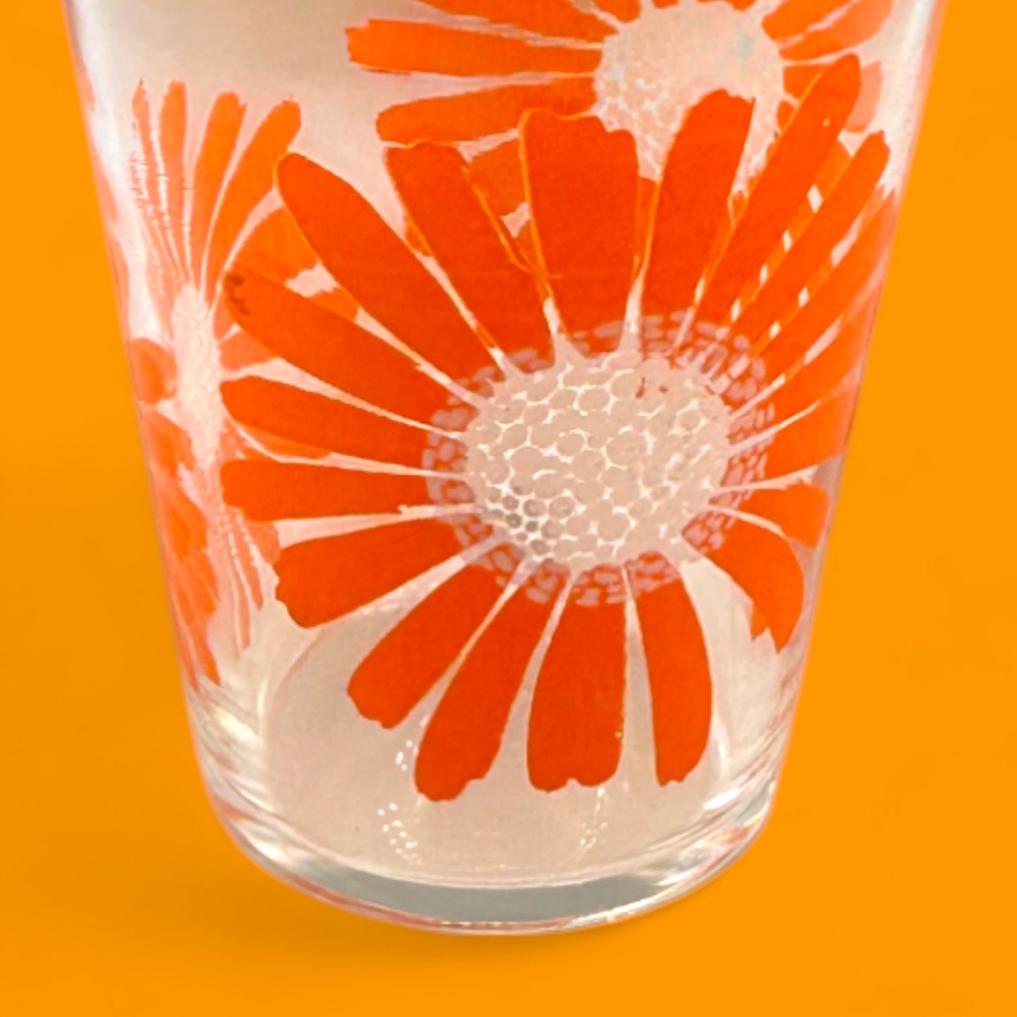 3 Dominion Glass Flower Power Juice Cups – Vintage 60s Orange Floral