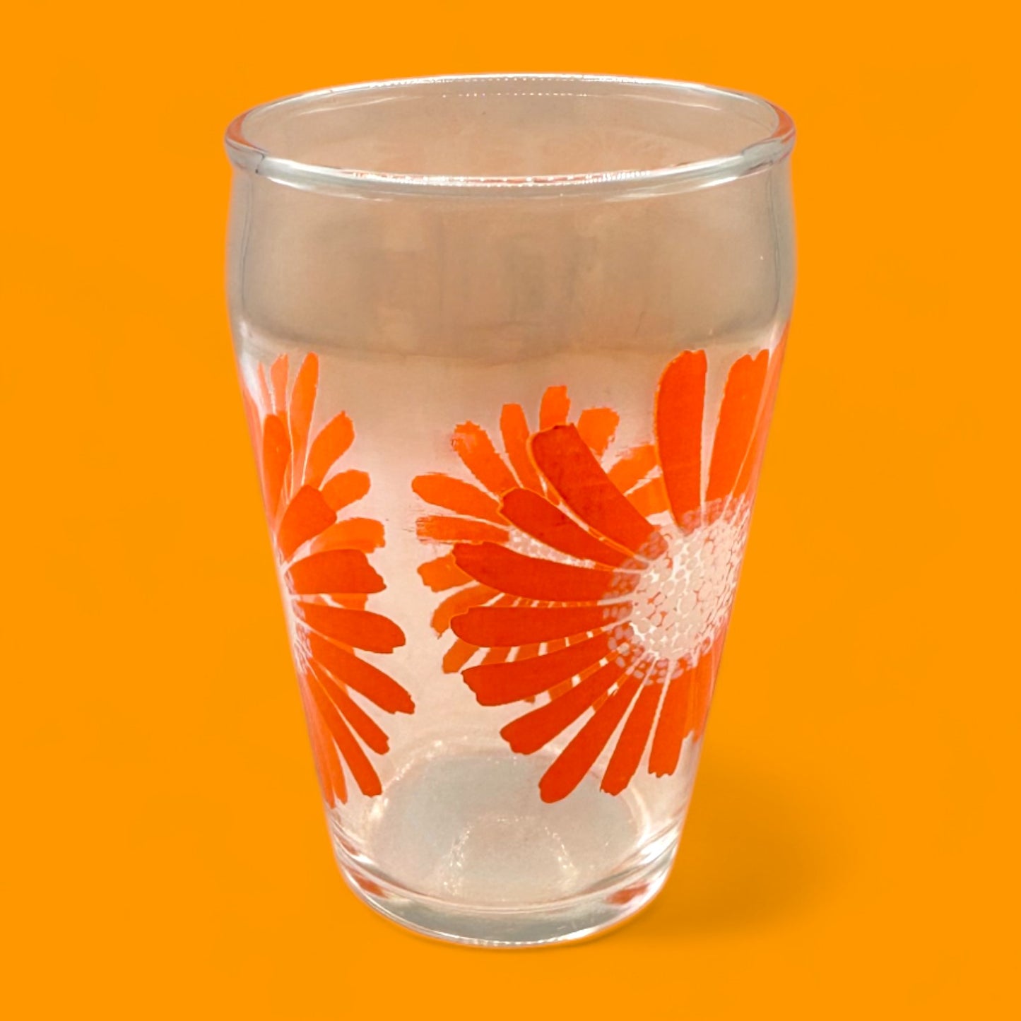 3 Dominion Glass Flower Power Juice Cups – Vintage 60s Orange Floral