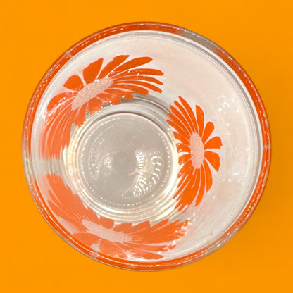 3 Dominion Glass Flower Power Juice Cups – Vintage 60s Orange Floral