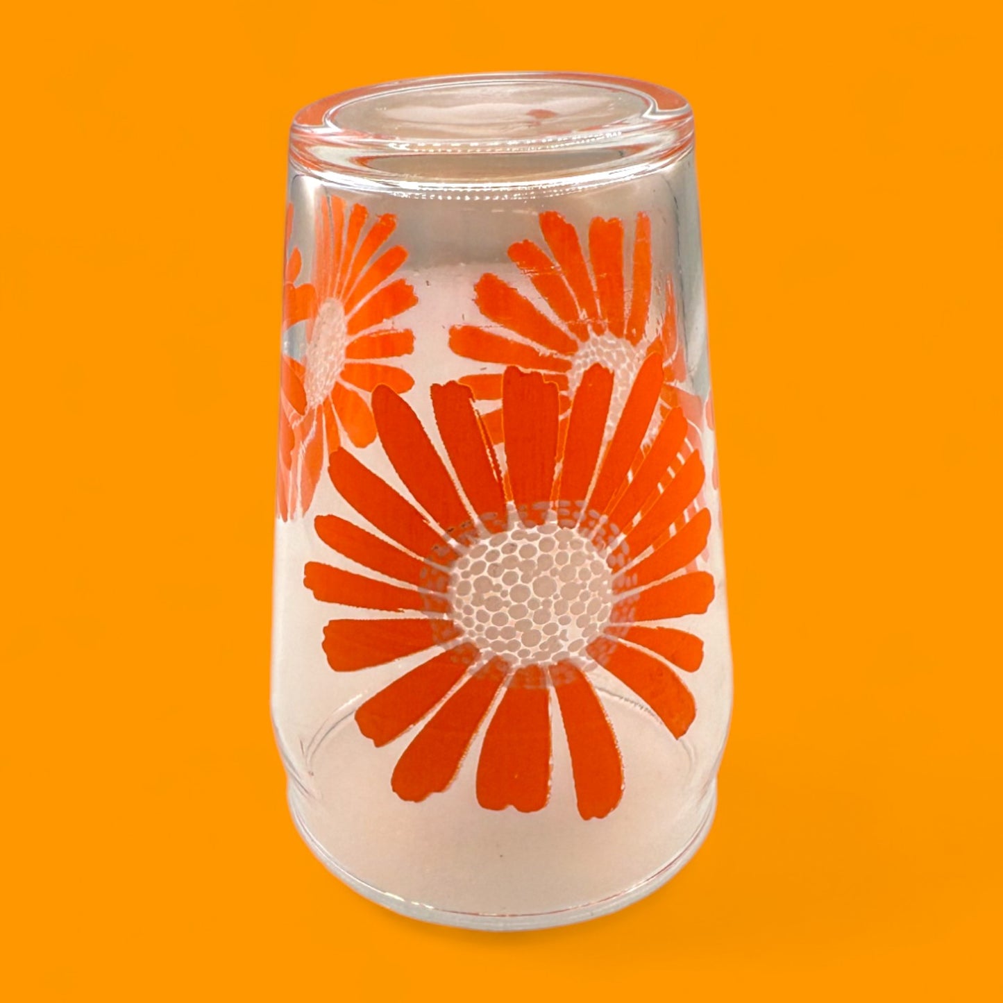 3 Dominion Glass Flower Power Juice Cups – Vintage 60s Orange Floral
