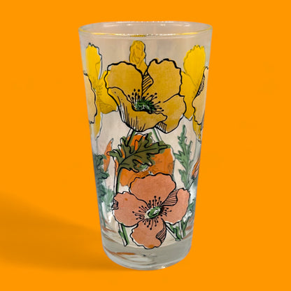 5 Vintage Juice Glasses with Poppy Flowers – Mid-Century Floral
