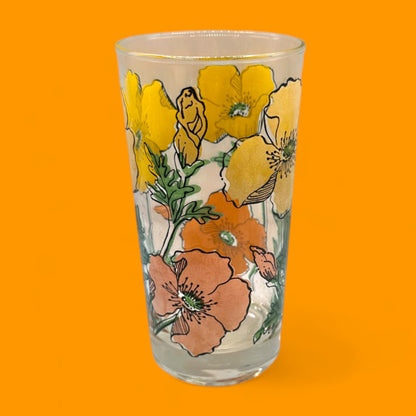 5 Vintage Juice Glasses with Poppy Flowers – Mid-Century Floral