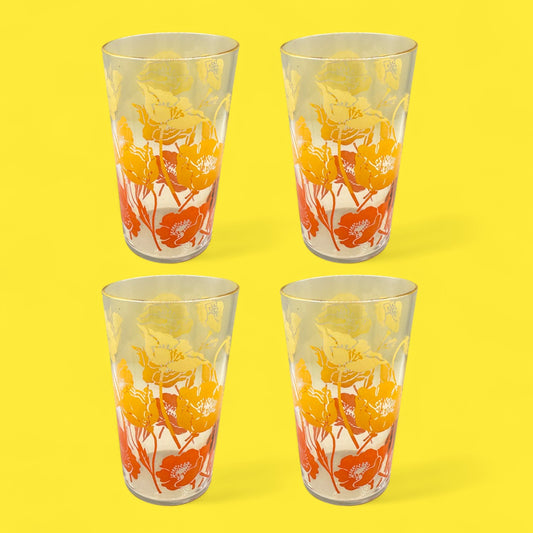 4 Anchor Hocking Morning Glory Flower Juice Glasses – Vintage  70s Retro Floral Drinkware