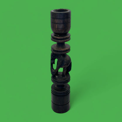 Pair of Hand-Carved African Elephant Candle Holders – Hardwood Tribal Art