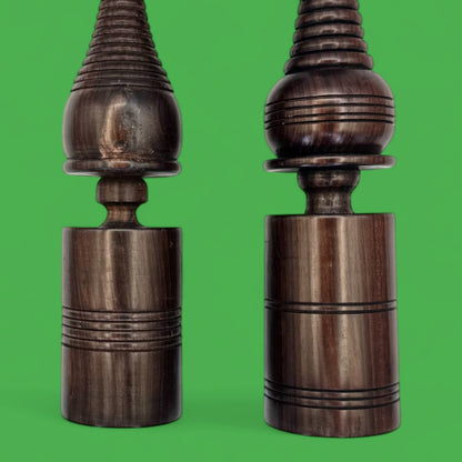 Pair of Vintage Hardwood Candle Holders – Hand-Turned Dark Wood MCM