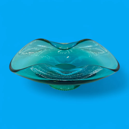Murano Aqua Blue Art Glass Bowl Large Mid-Century Modern (MCM)