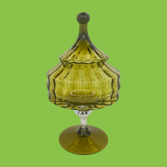 Olive Green Empoli Compote Covered Jar Mid Century Modern Italian Retro Vintage
