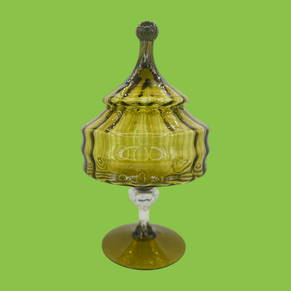 Olive Green Empoli Compote Covered Jar Mid Century Modern Italian Retro Vintage